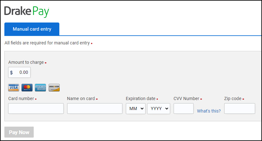 Image showing the manual card entry tab.